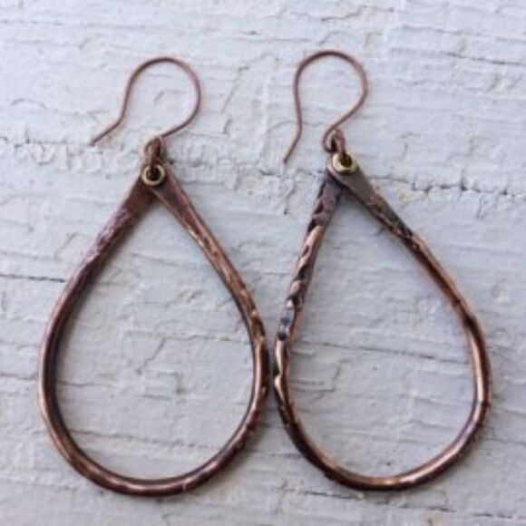 Copper Teardrop Earrings, 2.75", NEW - Picture 1 of 1